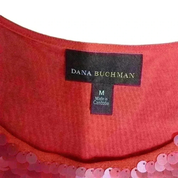 Dana Buchman Women’s Sequin Blouse Tshirt Salmon Size Medium Spring Colorful - Picture 7 of 10